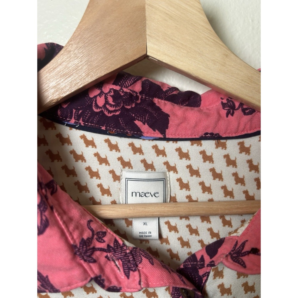 Maeve Alisa Contrast Button down Shirt With Bows, Floral, And Dog Print - Picture 2 of 8